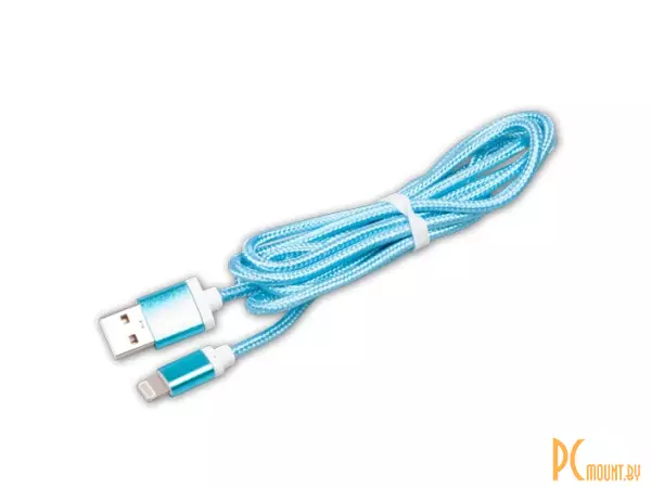 Кабель Lightning 8pin (M) - USB2.0 Type-A (M), RITMIX RCC-321 Blue, 1,5 м, ткан. опл.